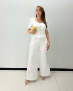 WHITE BUTTON DETAILS PANT SET