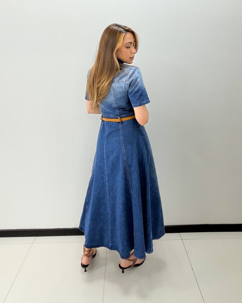WASHED DENIM MIDI DRESS