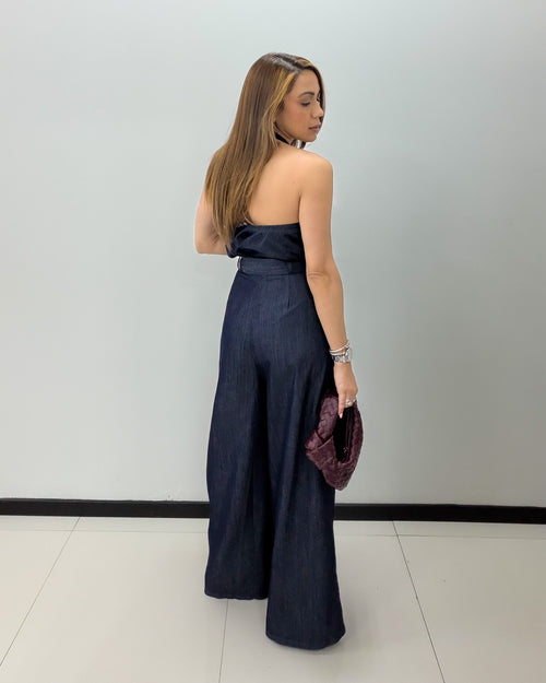 DARK DENIM HALTER JUMPSUIT
