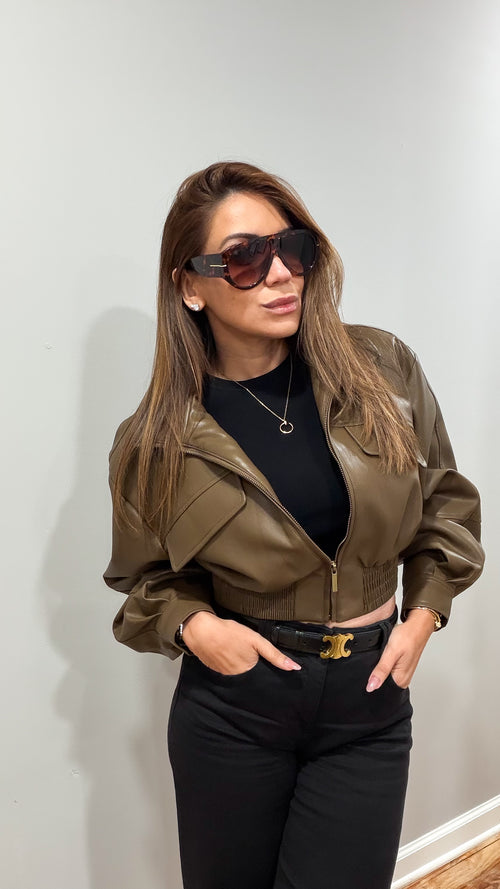 FAUX LEATHER CROP JACKET