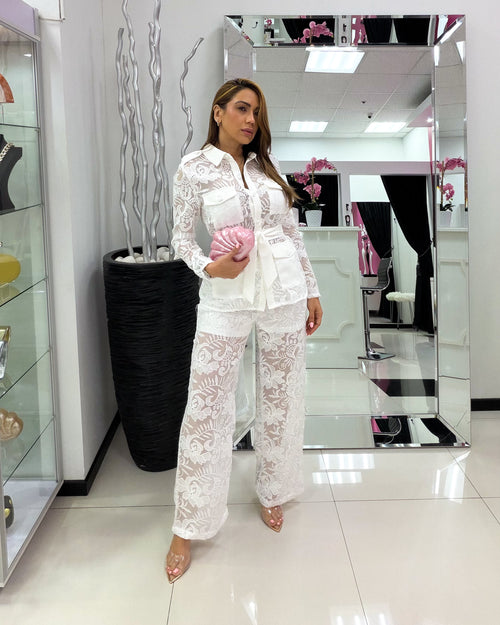 WHITE LACE PANT SET