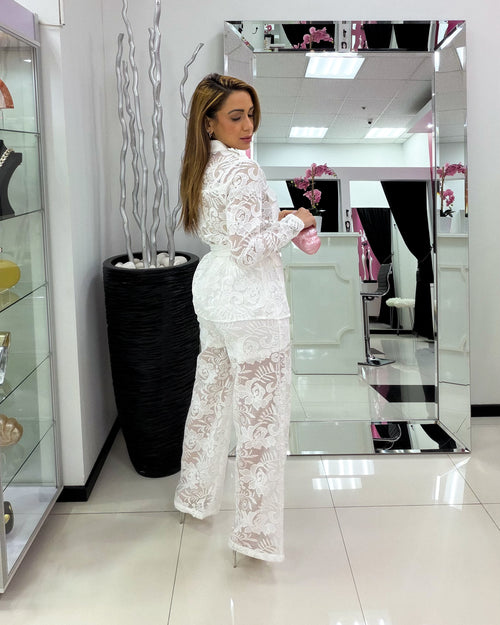 WHITE LACE PANT SET