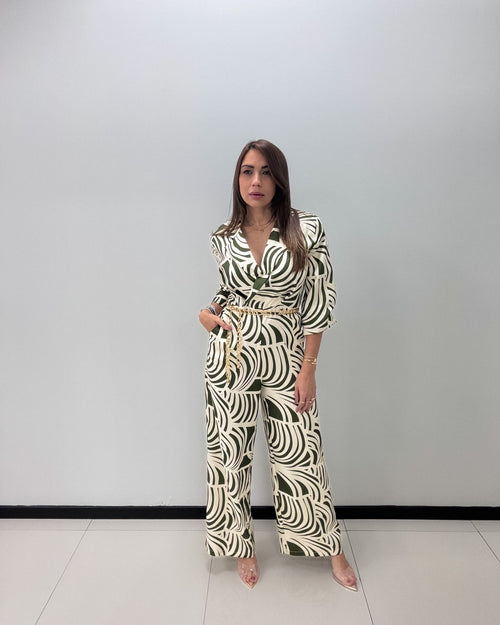 OLIVE PRINT JUMPSUIT
