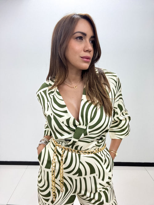 OLIVE PRINT JUMPSUIT