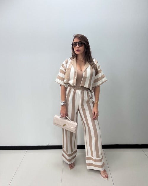 MOCHA STRIPE PANT SET
