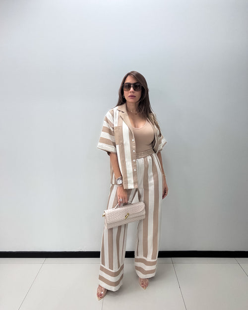 MOCHA STRIPE PANT SET