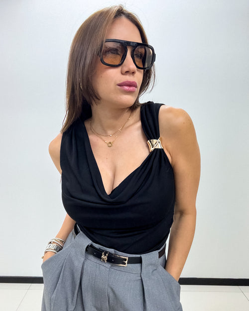 GOLD ACCENT DRAPED BLOUSE
