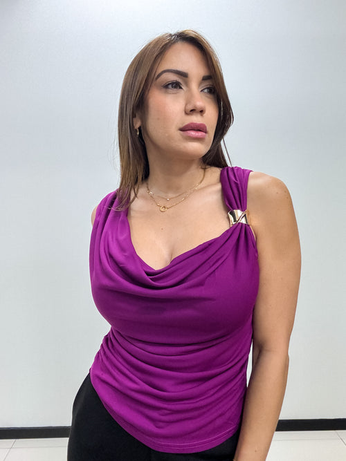 GOLD ACCENT DRAPED BLOUSE
