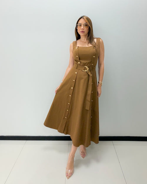BROWN BUTTON DETAILS DRESS