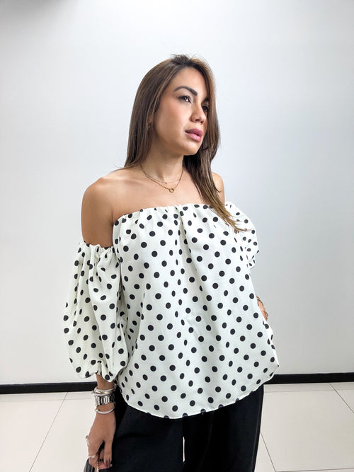 POLKA DOTS STRAPLESS TOP