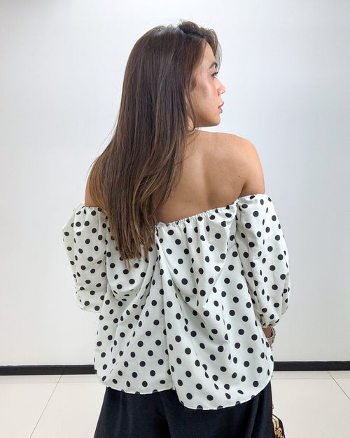 POLKA DOTS STRAPLESS TOP