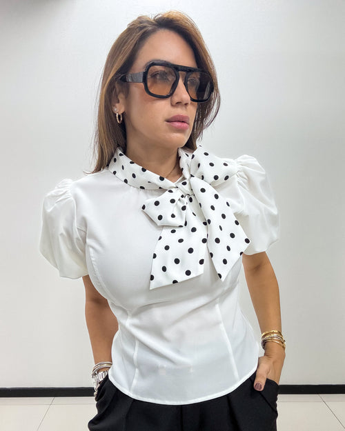 POLKA DOTS BOW DETAIL BLOUSE