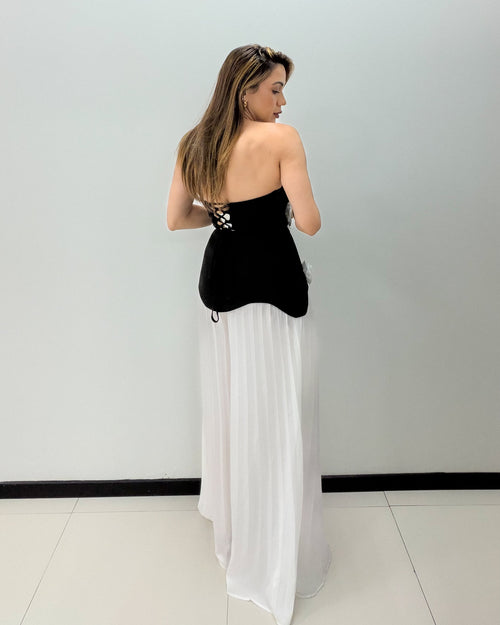 BLACK-WHITE FLOWER DETAIL PANT SET