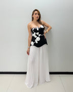 BLACK-WHITE FLOWER DETAIL PANT SET