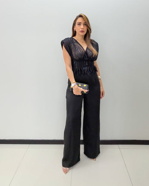 BLACK LACE PANT SET