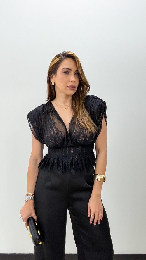BLACK LACE PANT SET