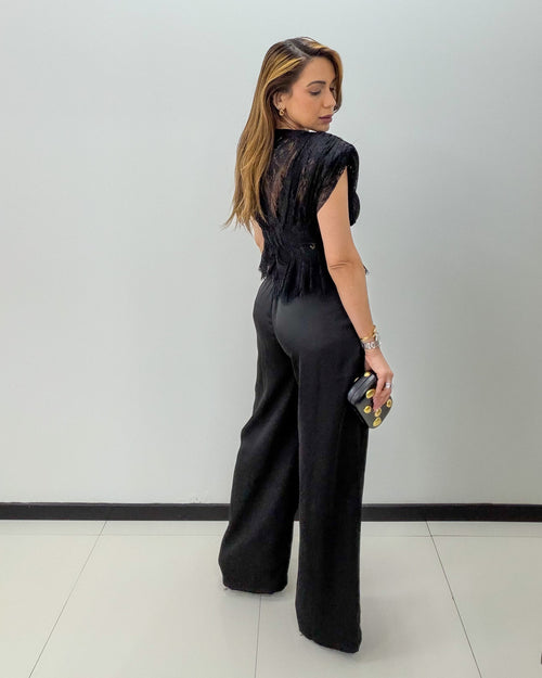 BLACK LACE PANT SET