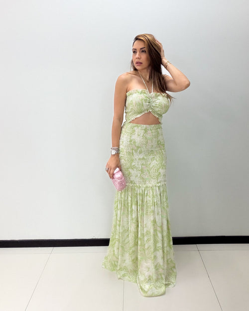 PISTACHIO SCRUNCH MAXI DRESS