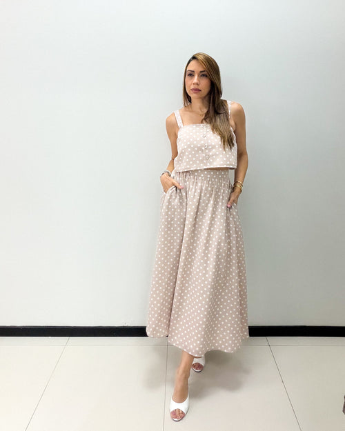MAUVE POLKA DOTS SKIRT SET