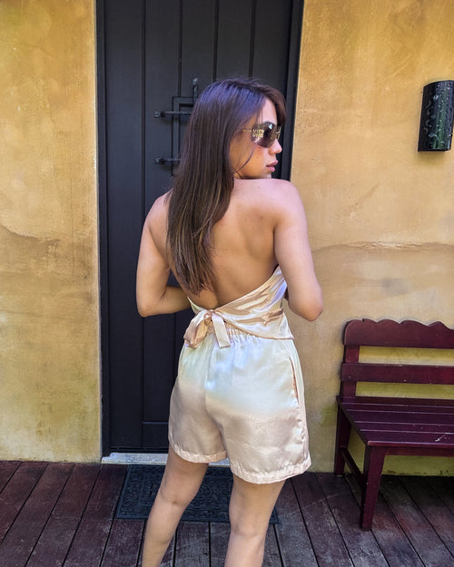 VINTAGE ROSE SATIN SHORT SET