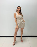 TAUPE GINGHAM SHORT SET
