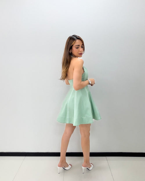 SAGE HALTER MINI DRESS