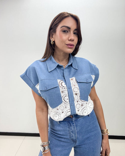 LACE/DENIM TOP