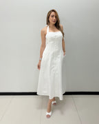WHITE HALTER MIDI DRESS