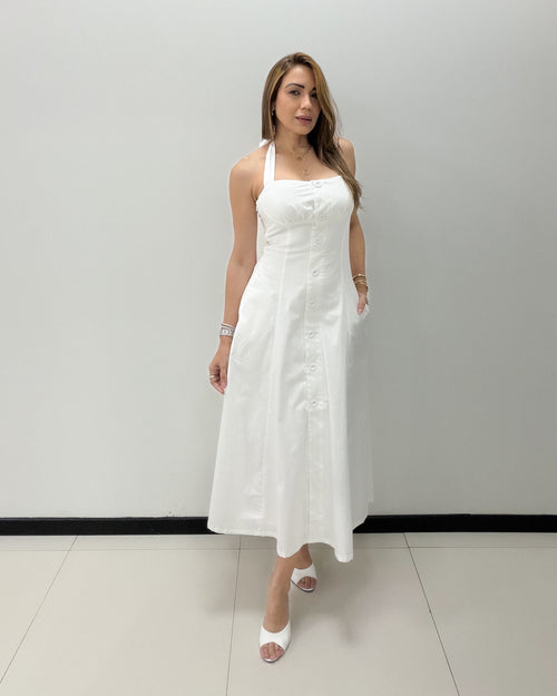 WHITE HALTER MIDI DRESS