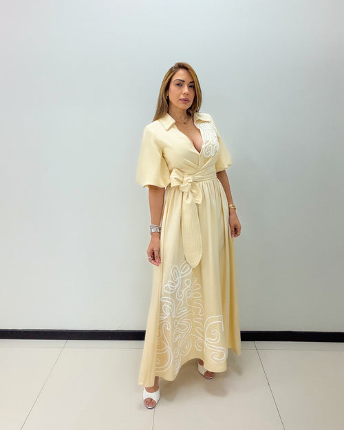 CREAM PUFFY SLEEVES DRESS