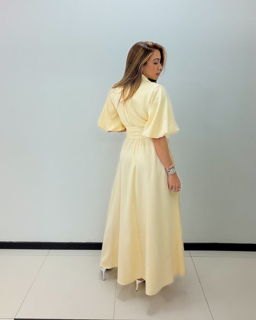 CREAM PUFFY SLEEVES DRESS