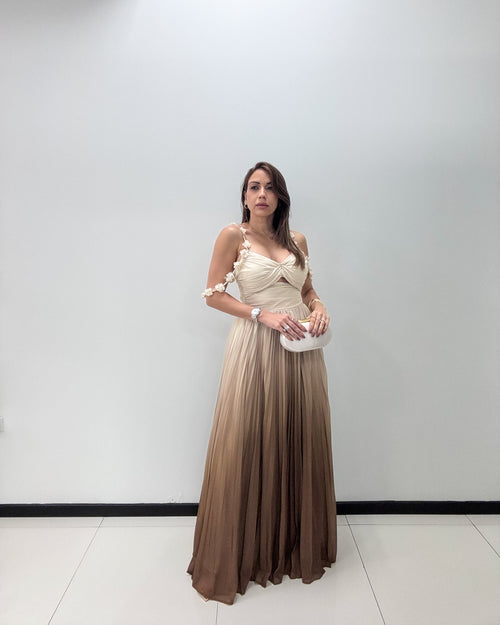 BROWN OMBRE PLEATED DRESS