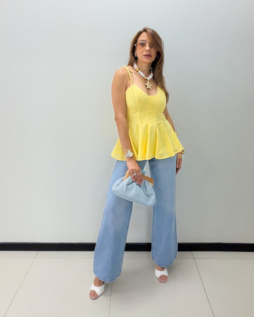 YELLOW SHOULDER TIE TOP