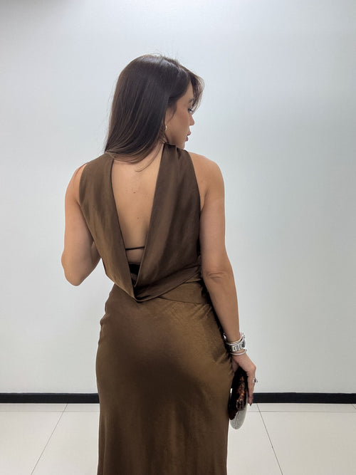 CHOCOLATE SATIN DRESS
