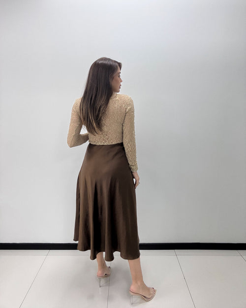 Espresso Satin Midi Skirt