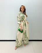 IVORY-GREEN PRINT PANT SET