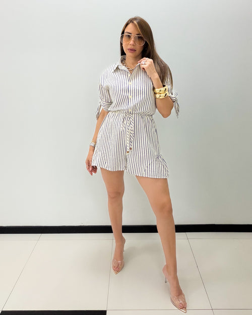 NAVY STRIPE ROMPER
