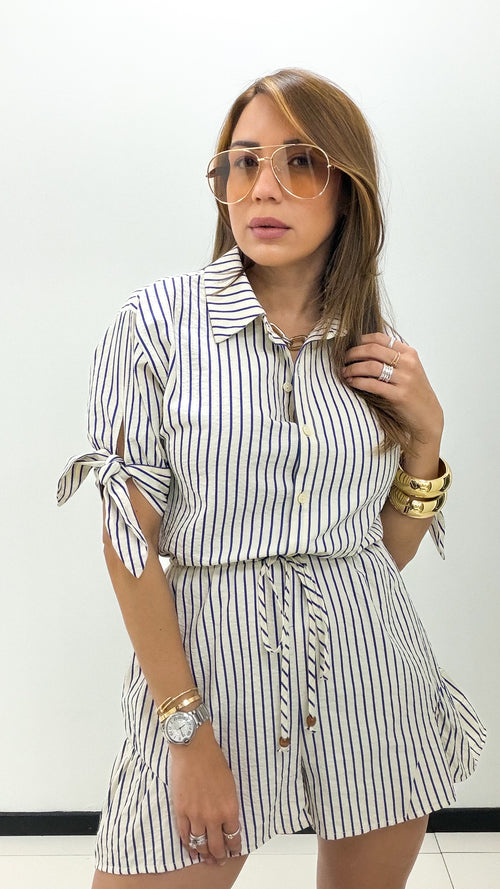 NAVY STRIPE ROMPER
