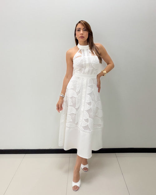 HALTER LACE MIDI DRESS