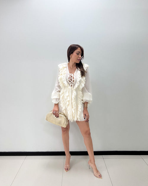 IVORY RUFFLE DETAILS MINI DRESS