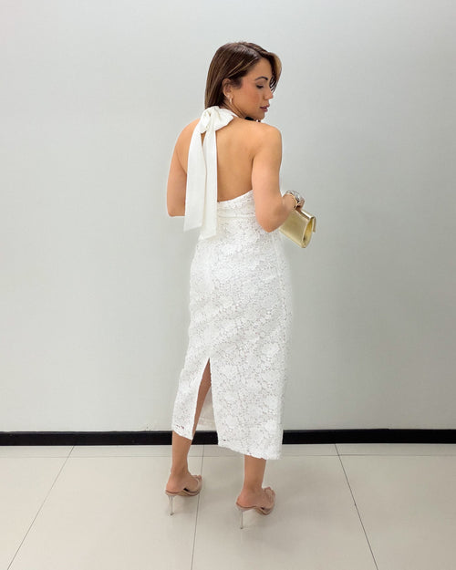 WHITE LACE MIDI DRESS