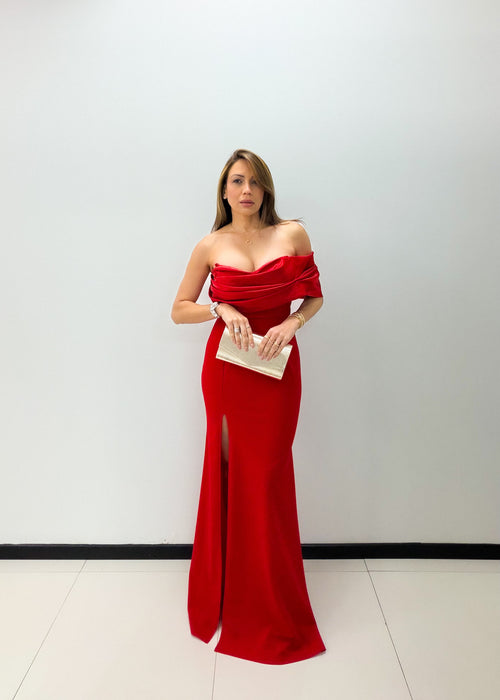 RED SATIN MERMAID DRESS