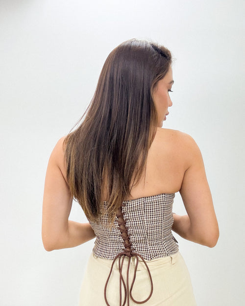 BROWN PLAID LACE UP VEST