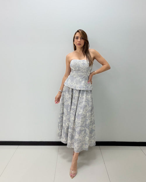 NAVY STRIPE EMBROIDERED SKIRT SET