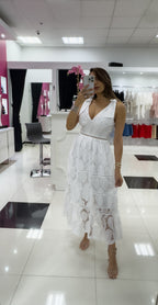 WHITE LACE MIDI DRESS