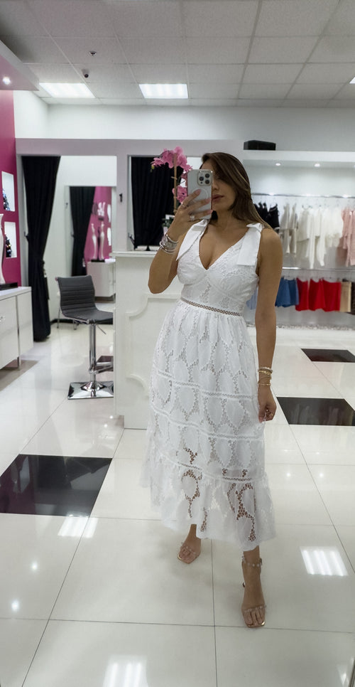 WHITE LACE MIDI DRESS