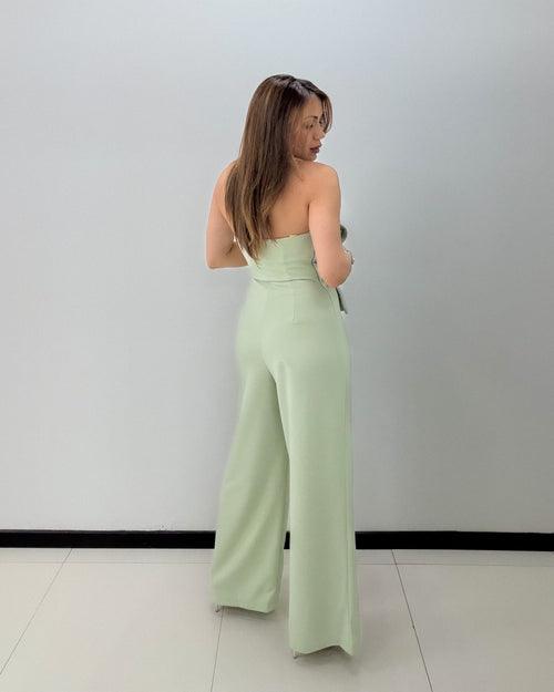 SAGE DRAPED BOW JUMPSUIT