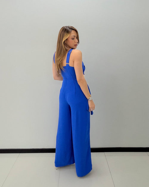 STRAP FRONT DRAPED DETAIL JUMPSUIT