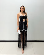 BLACK & WHITE FRINGES DRESS