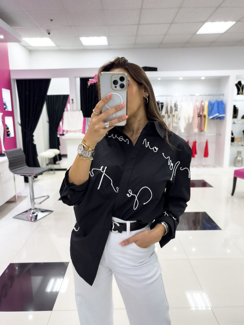 BLACK-WHITE EMBROIDERED BLOUSE